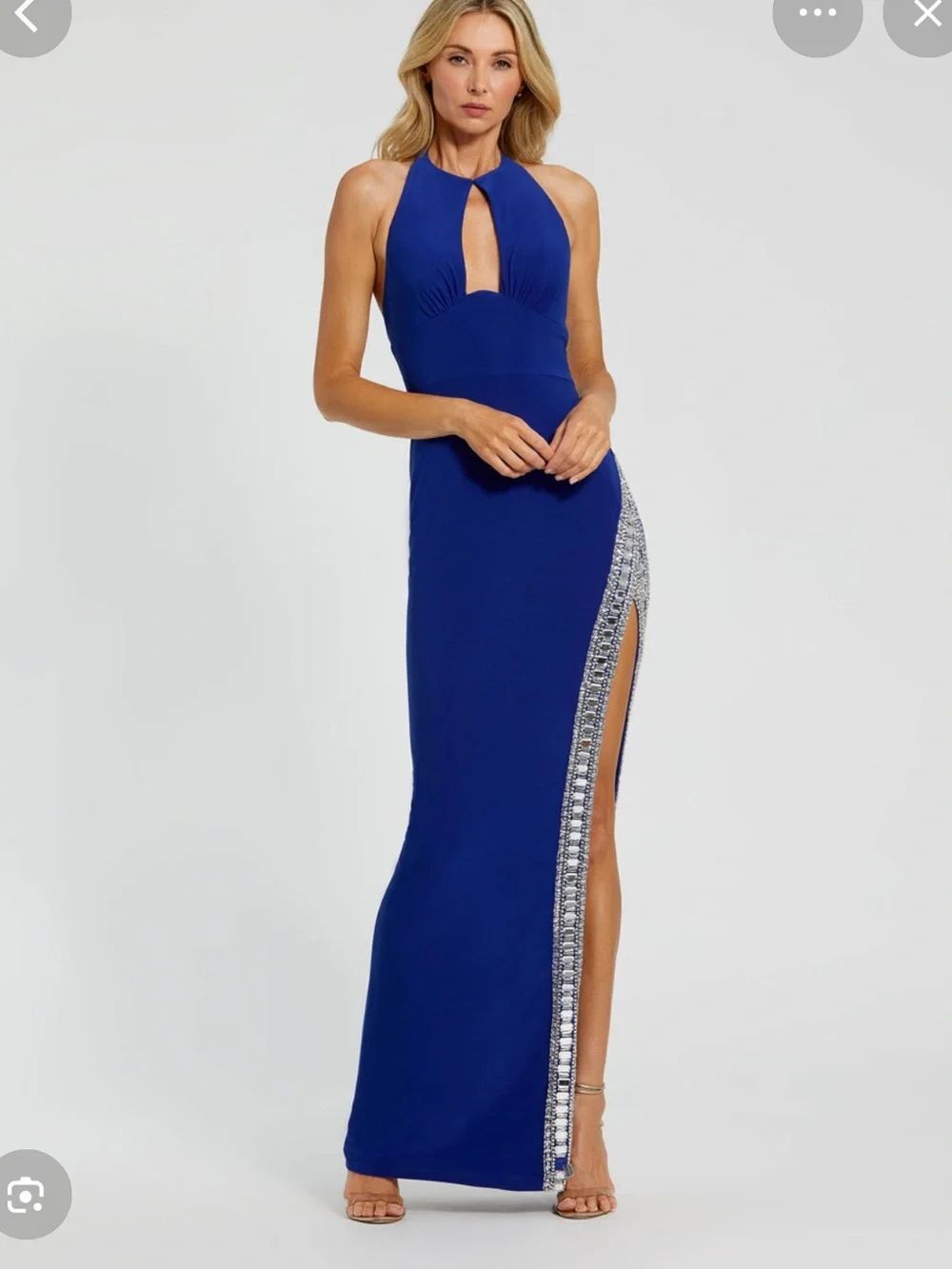 $398 MAC DUGGAL Azul Blue Halter Gown Maxi dress Size 2